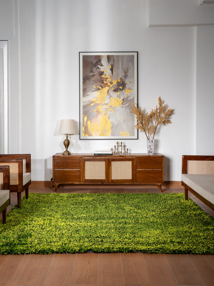 Hand Tufted Shag Green Polyester Solid Rug