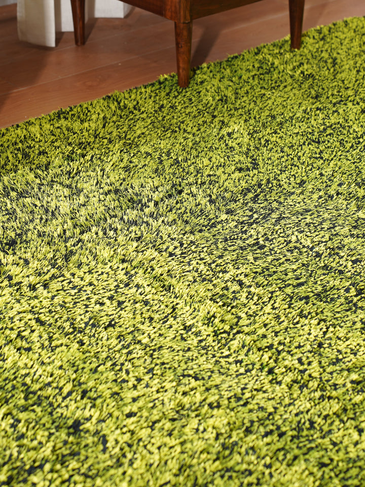 Hand Tufted Shag Green Polyester Solid Rug