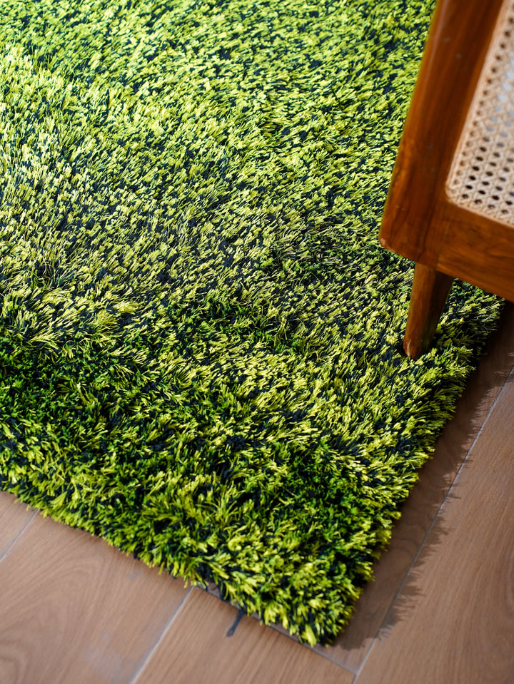 Hand Tufted Shag Green Polyester Solid Rug