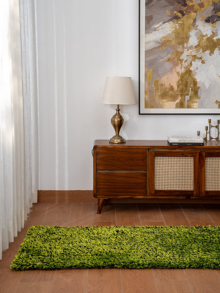 Hand Tufted Shag Green Polyester Solid Rug