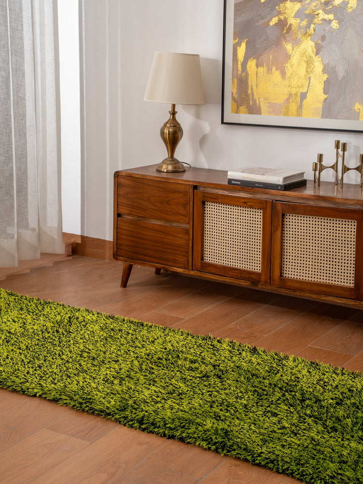 Hand Tufted Shag Green Polyester Solid Rug