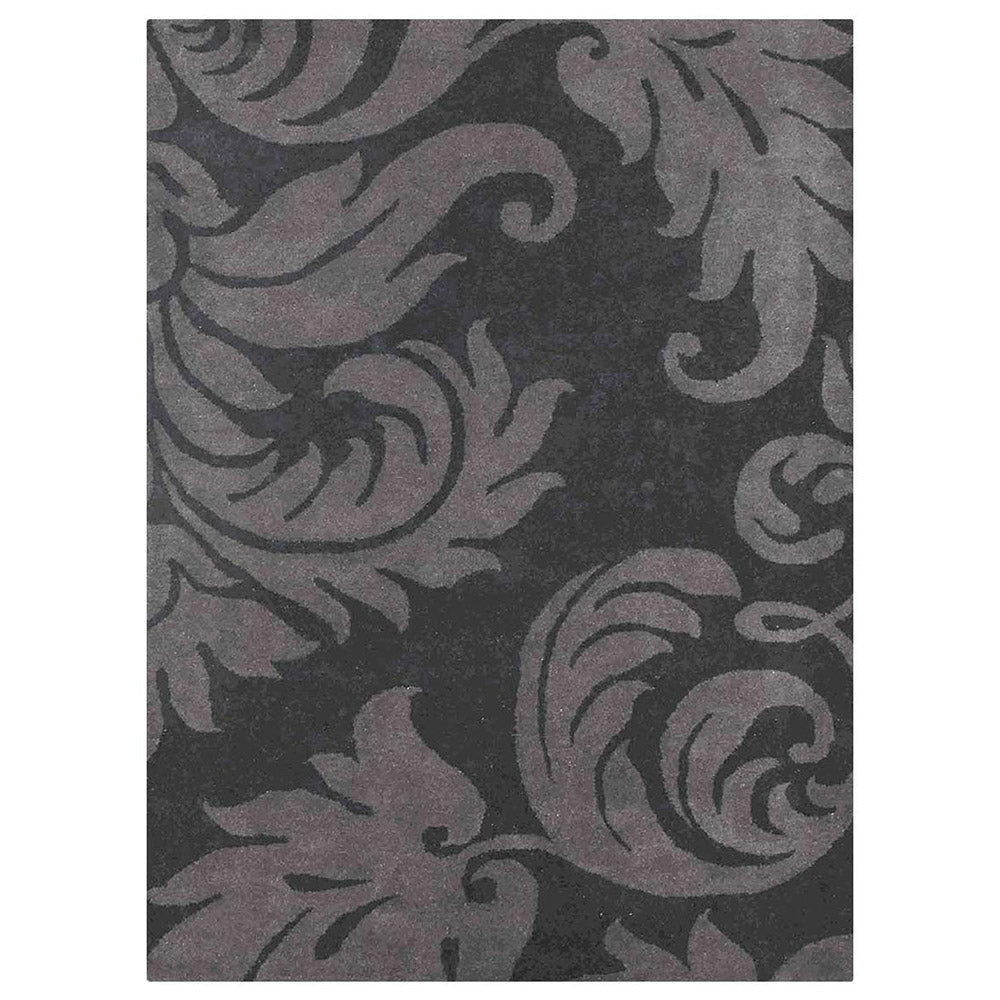 Hand Tufted Wool Area Rug Floral Black Gray K00203