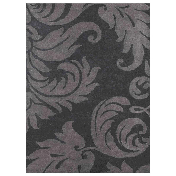 Hand Tufted Wool Area Rug Floral Black Gray K00203