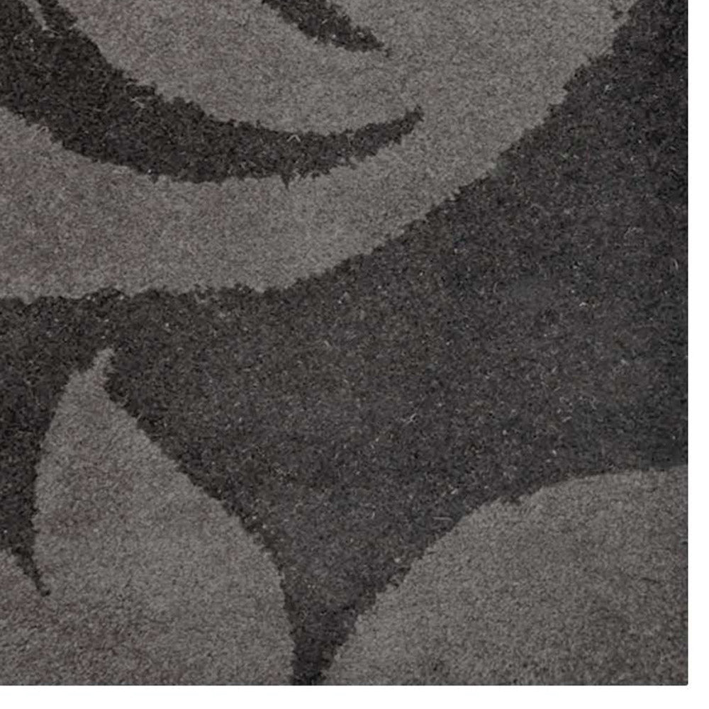 Hand Tufted Wool Area Rug Floral Black Gray K00203