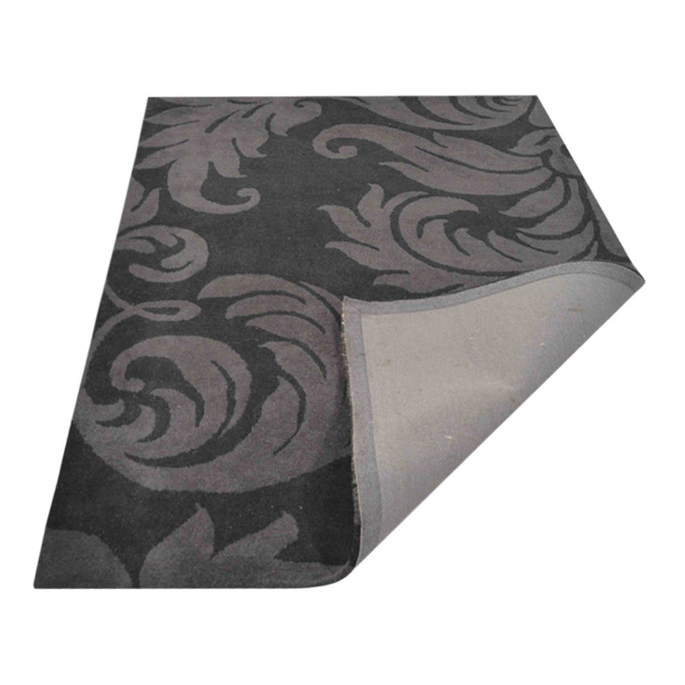 Hand Tufted Wool Area Rug Floral Black Gray K00203