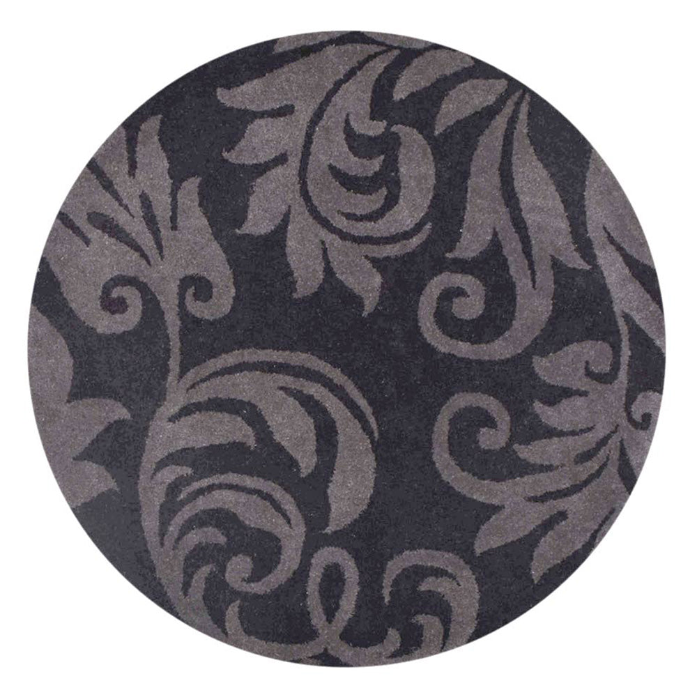 Hand Tufted Wool Area Rug Floral Black Gray K00203