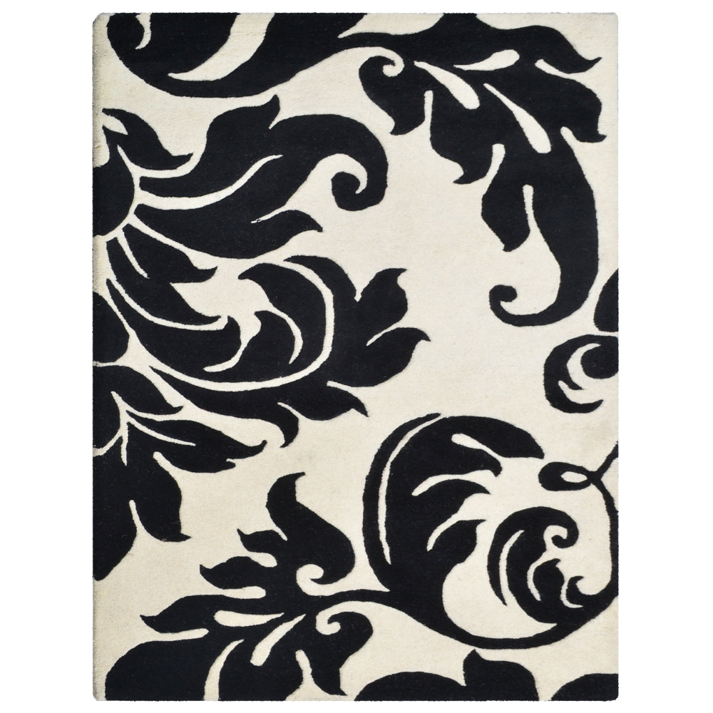 Hand Tufted Wool Area Rug Floral Black Gray K00203