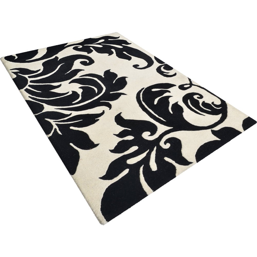 Hand Tufted Wool Area Rug Floral Black Gray K00203