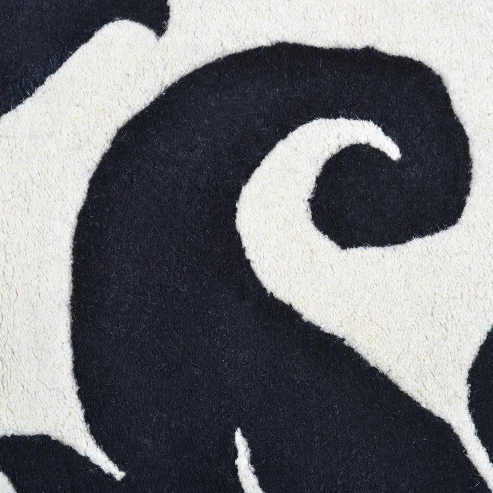 Hand Tufted Wool Area Rug Floral Black Gray K00203