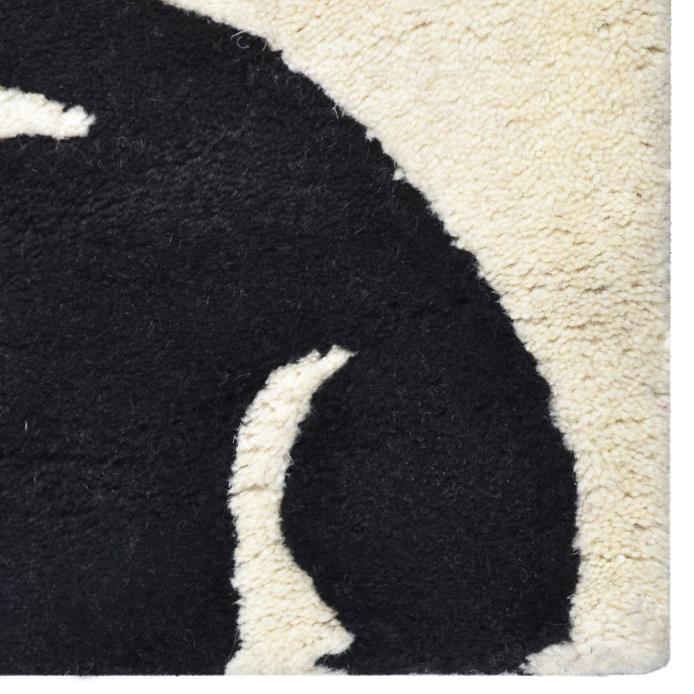 Hand Tufted Wool Area Rug Floral Black Gray K00203