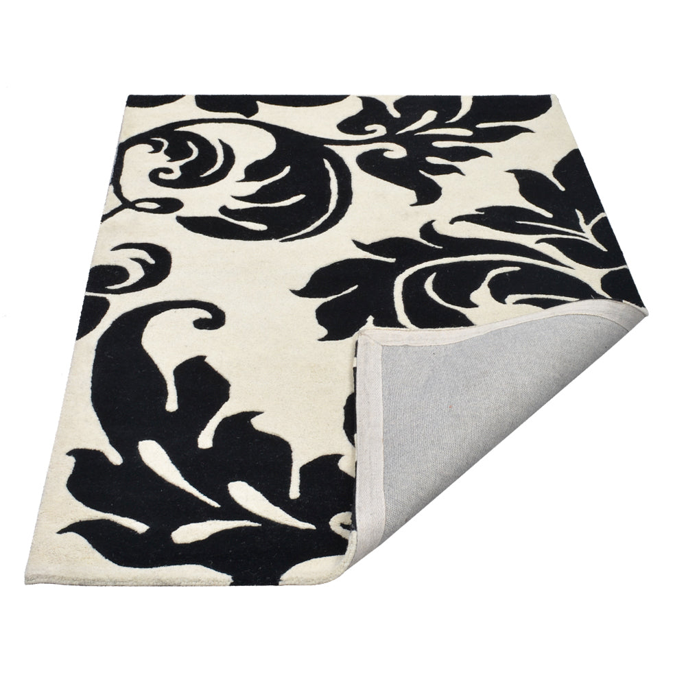 Hand Tufted Wool Area Rug Floral Black Gray K00203