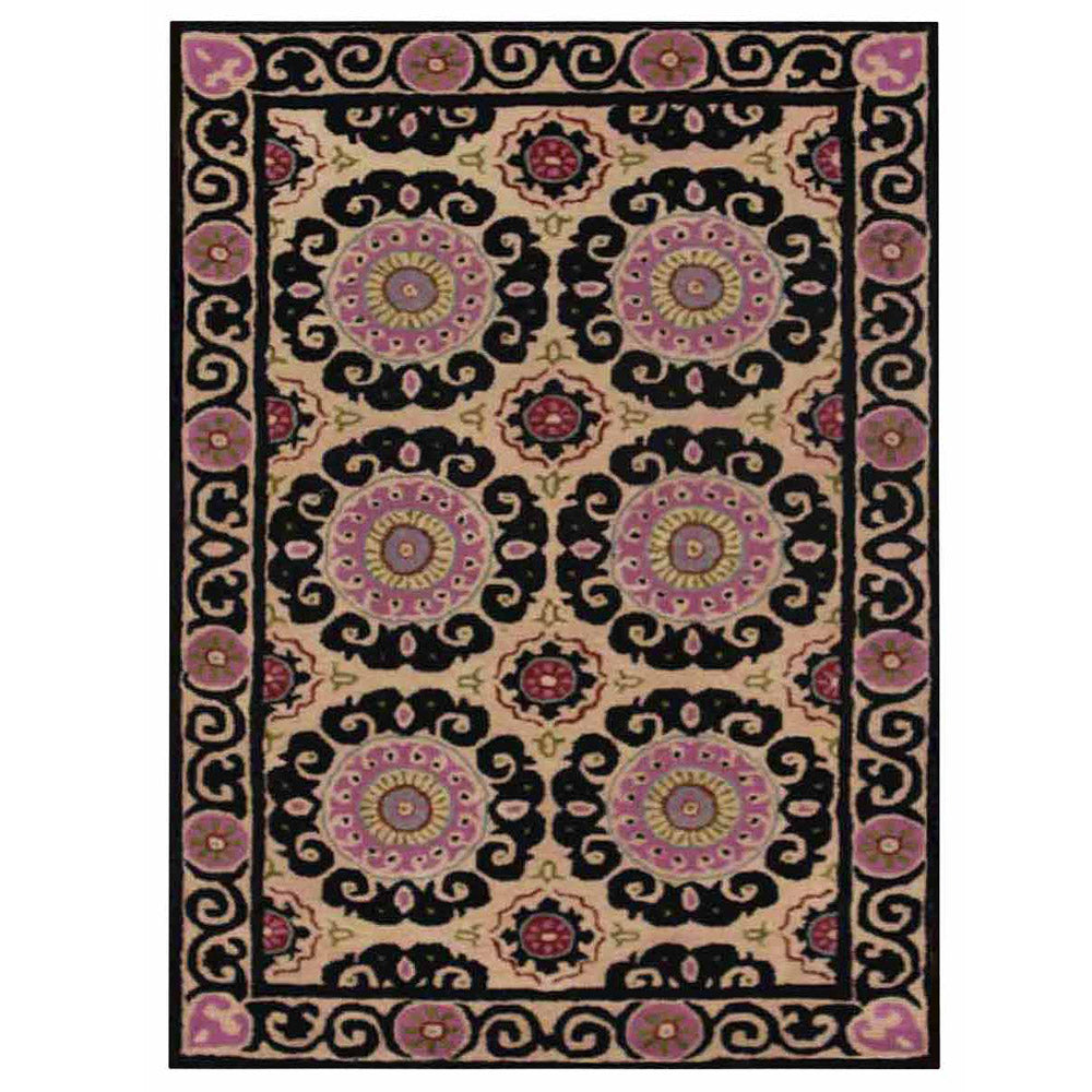 Hand Tufted Wool Area Rug Beige Oriental Multicolor K00208