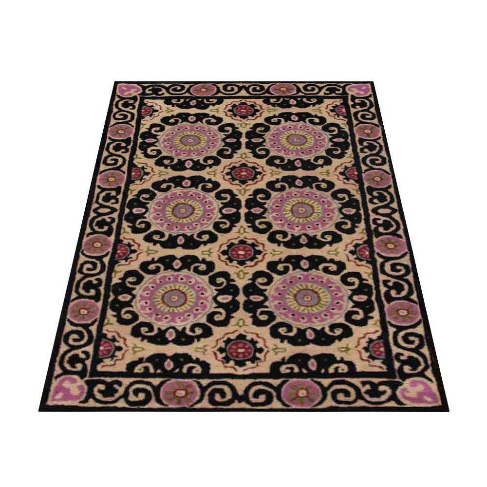 Hand Tufted Wool Area Rug Beige Oriental Multicolor K00208