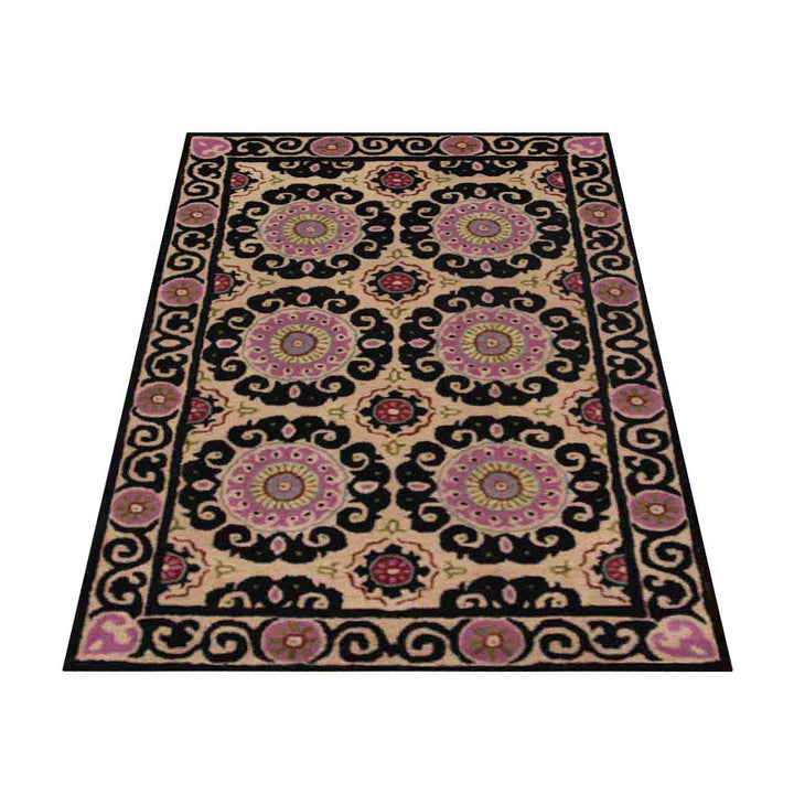 Hand Tufted Wool Area Rug Beige Oriental Multicolor K00208