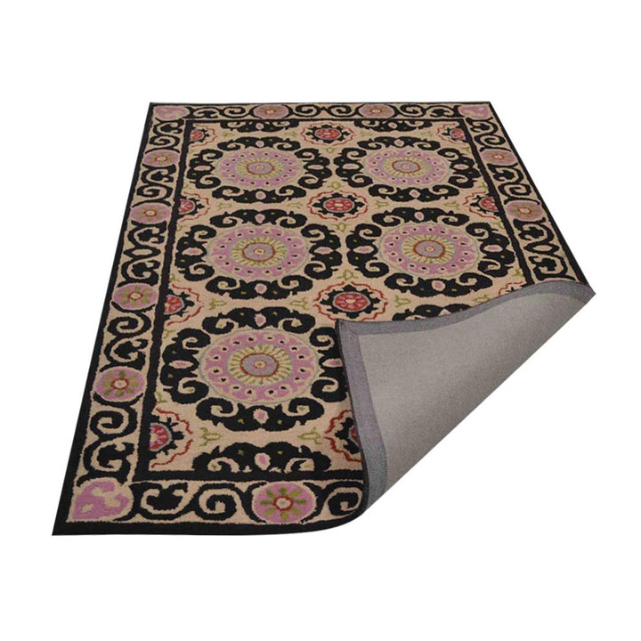 Hand Tufted Wool Area Rug Beige Oriental Multicolor K00208