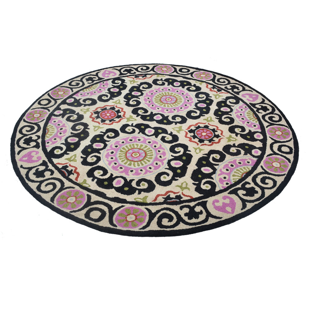Hand Tufted Wool Area Rug Beige Oriental Multicolor K00208