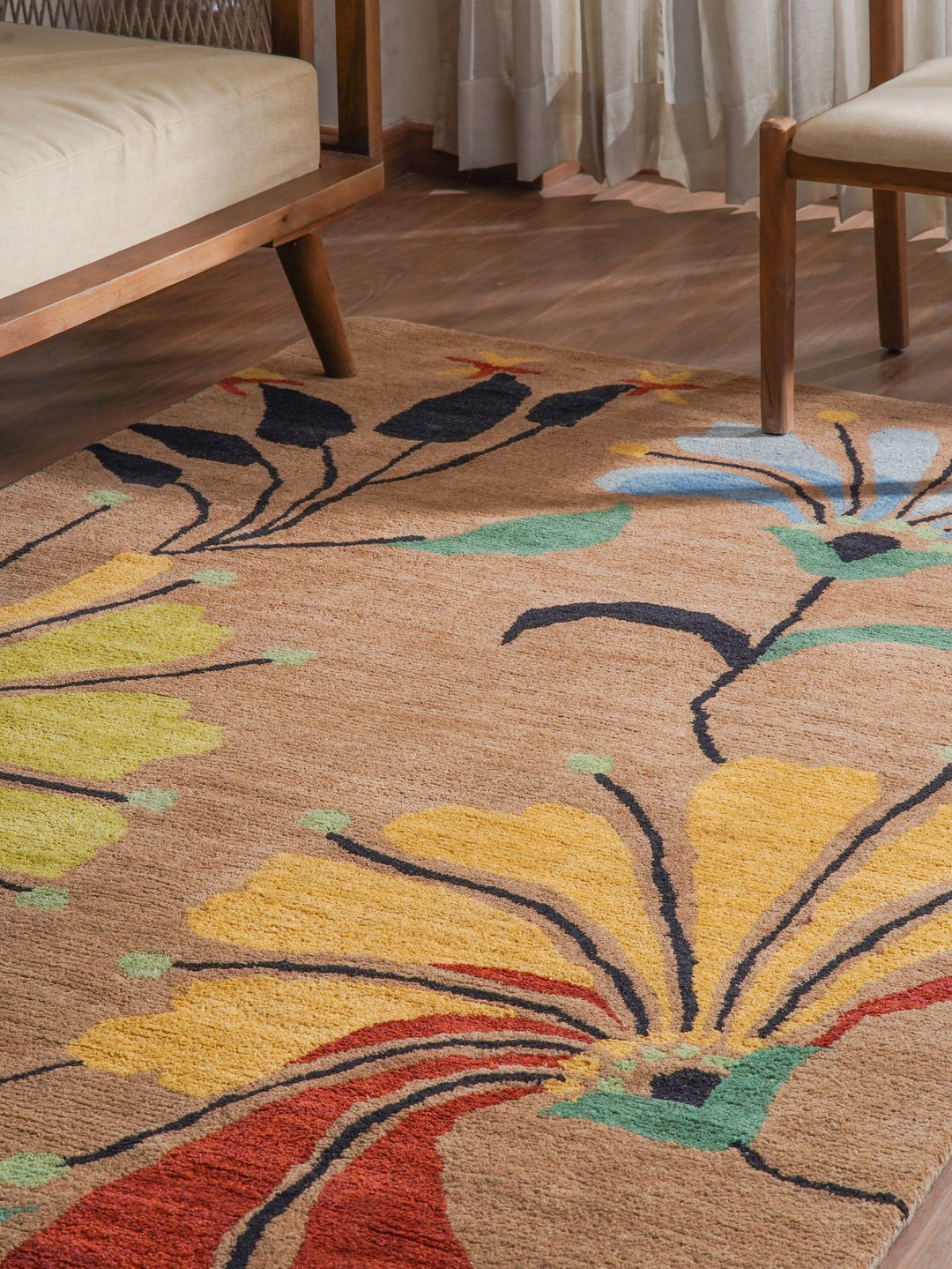 Hand Tufted Camel Wool Floral Rug