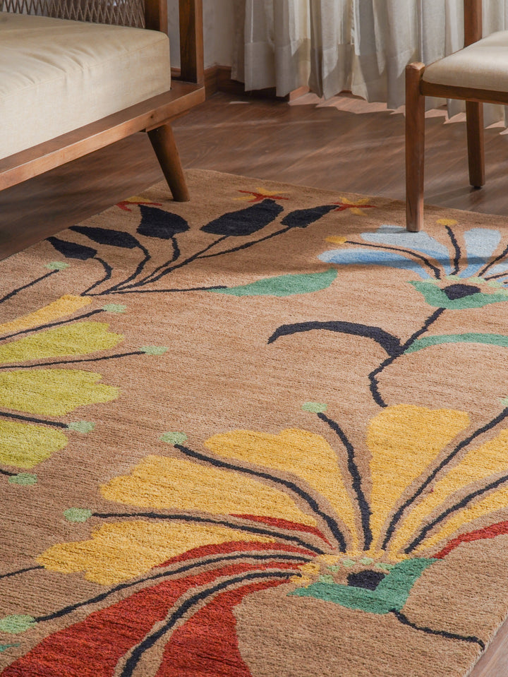 Hand Tufted Camel Wool Floral Rug