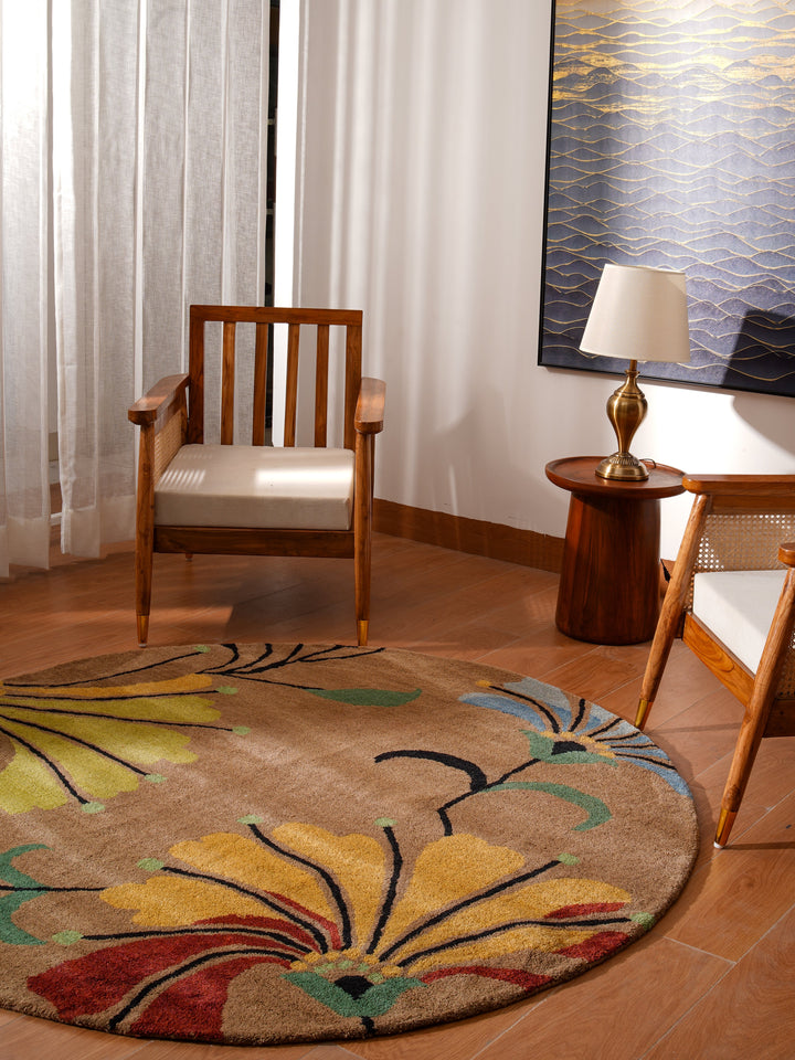 Hand Tufted Camel Wool Floral Rug
