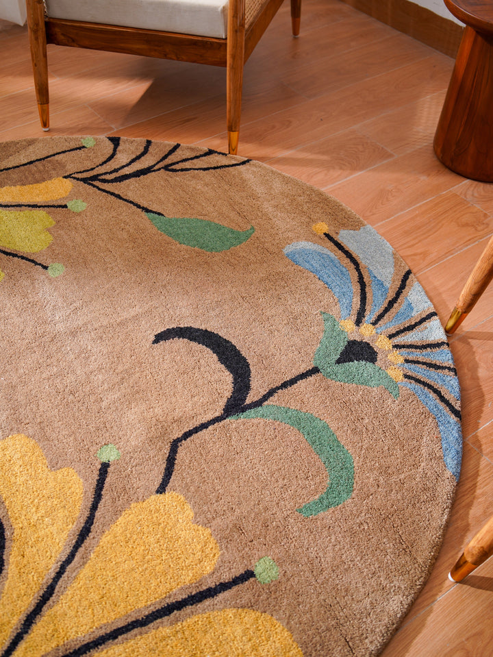 Hand Tufted Camel Wool Floral Rug
