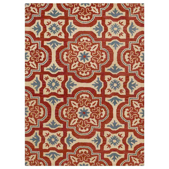 Hand Tufted Wool Area Rug Floral Red Beige K00230