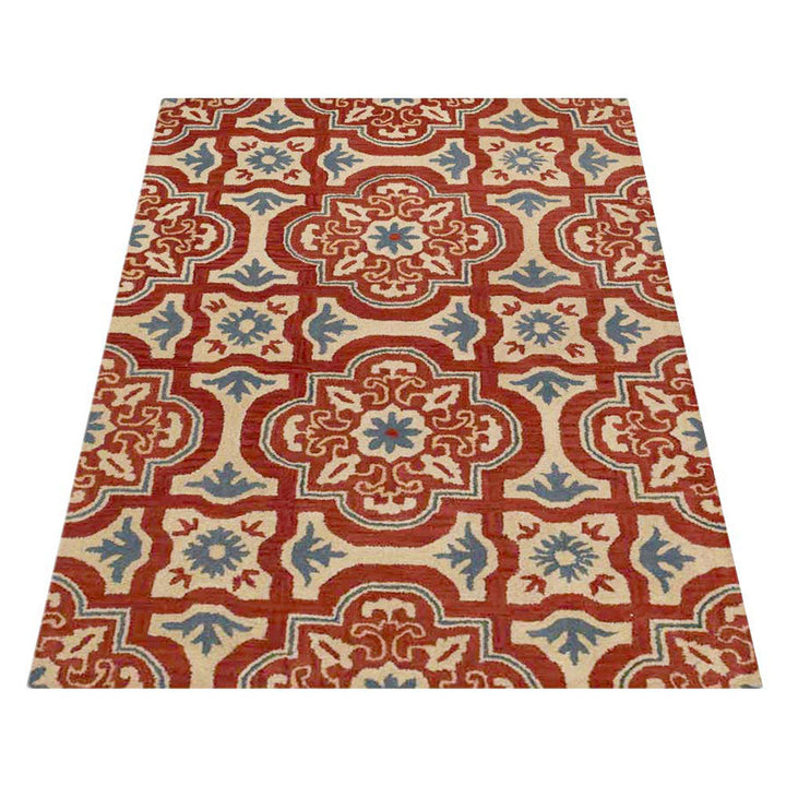 Hand Tufted Wool Area Rug Floral Red Beige K00230
