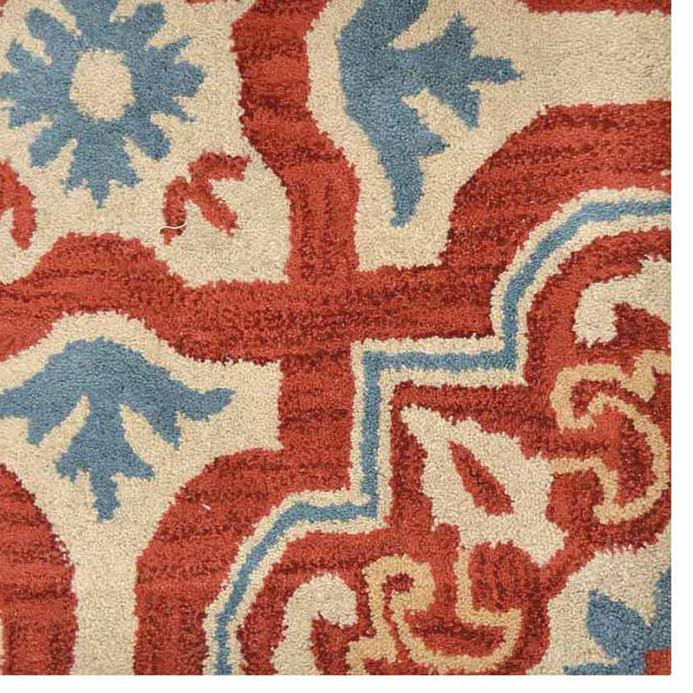 Hand Tufted Wool Area Rug Floral Red Beige K00230