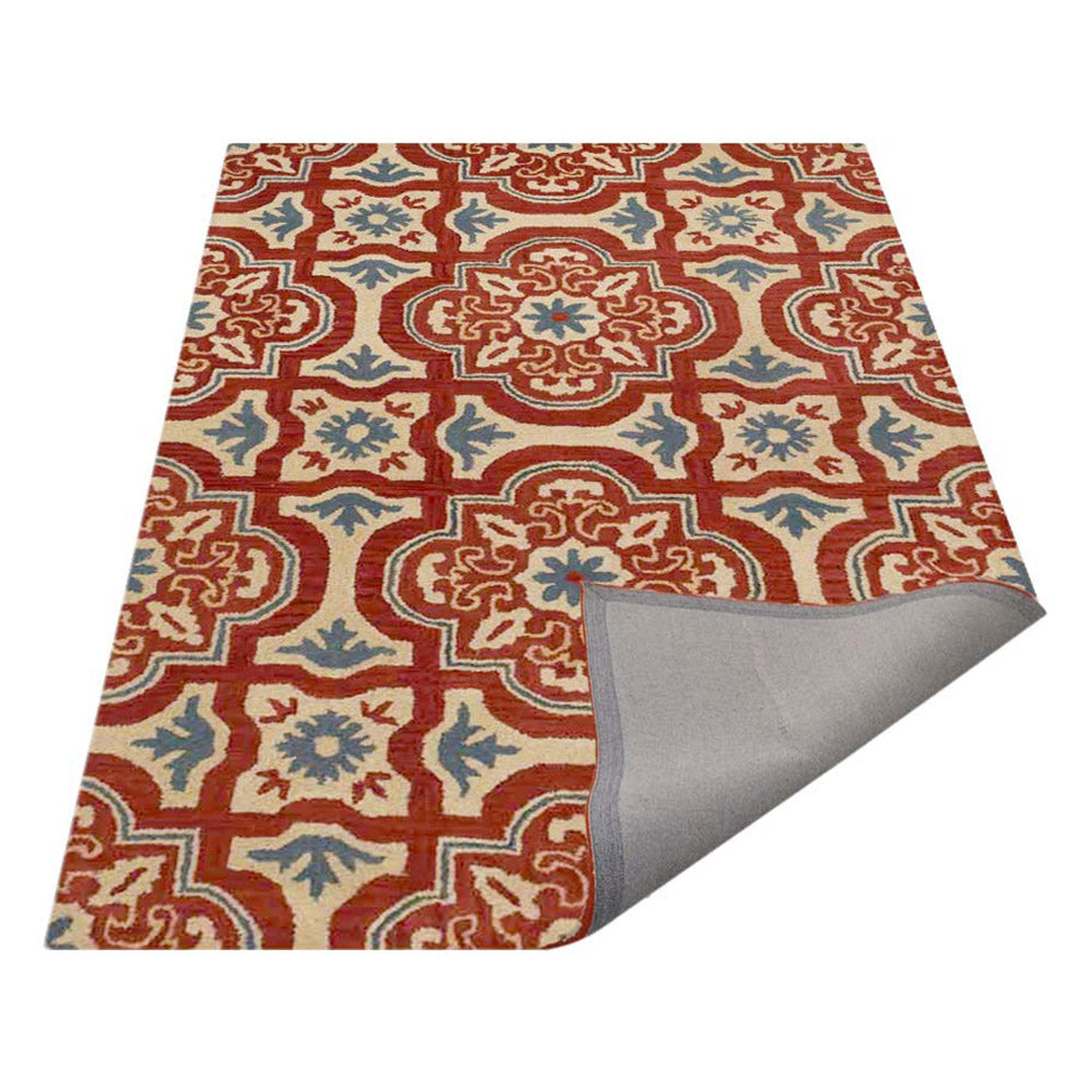 Hand Tufted Wool Area Rug Floral Red Beige K00230