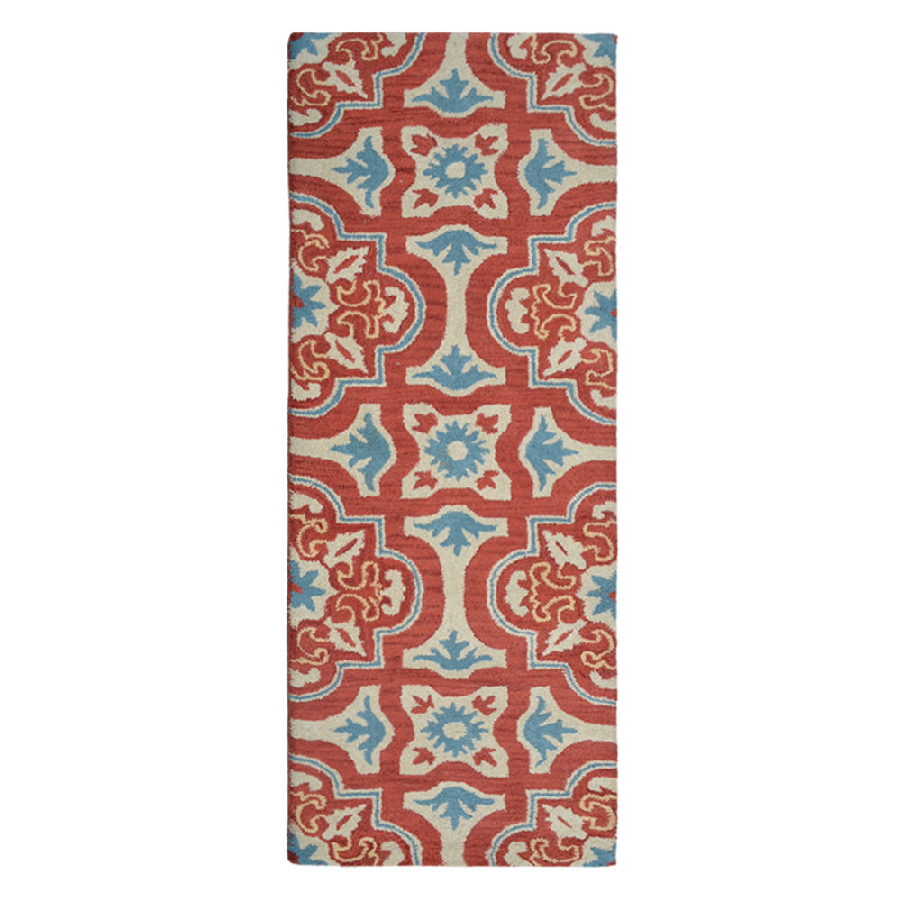 Hand Tufted Wool Area Rug Floral Red Beige K00230