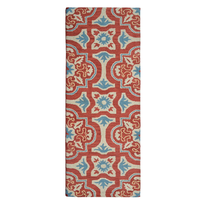 Hand Tufted Wool Area Rug Floral Red Beige K00230