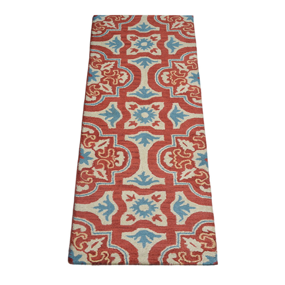 Hand Tufted Wool Area Rug Floral Red Beige K00230