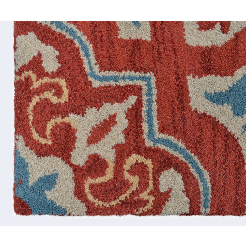 Hand Tufted Wool Area Rug Floral Red Beige K00230
