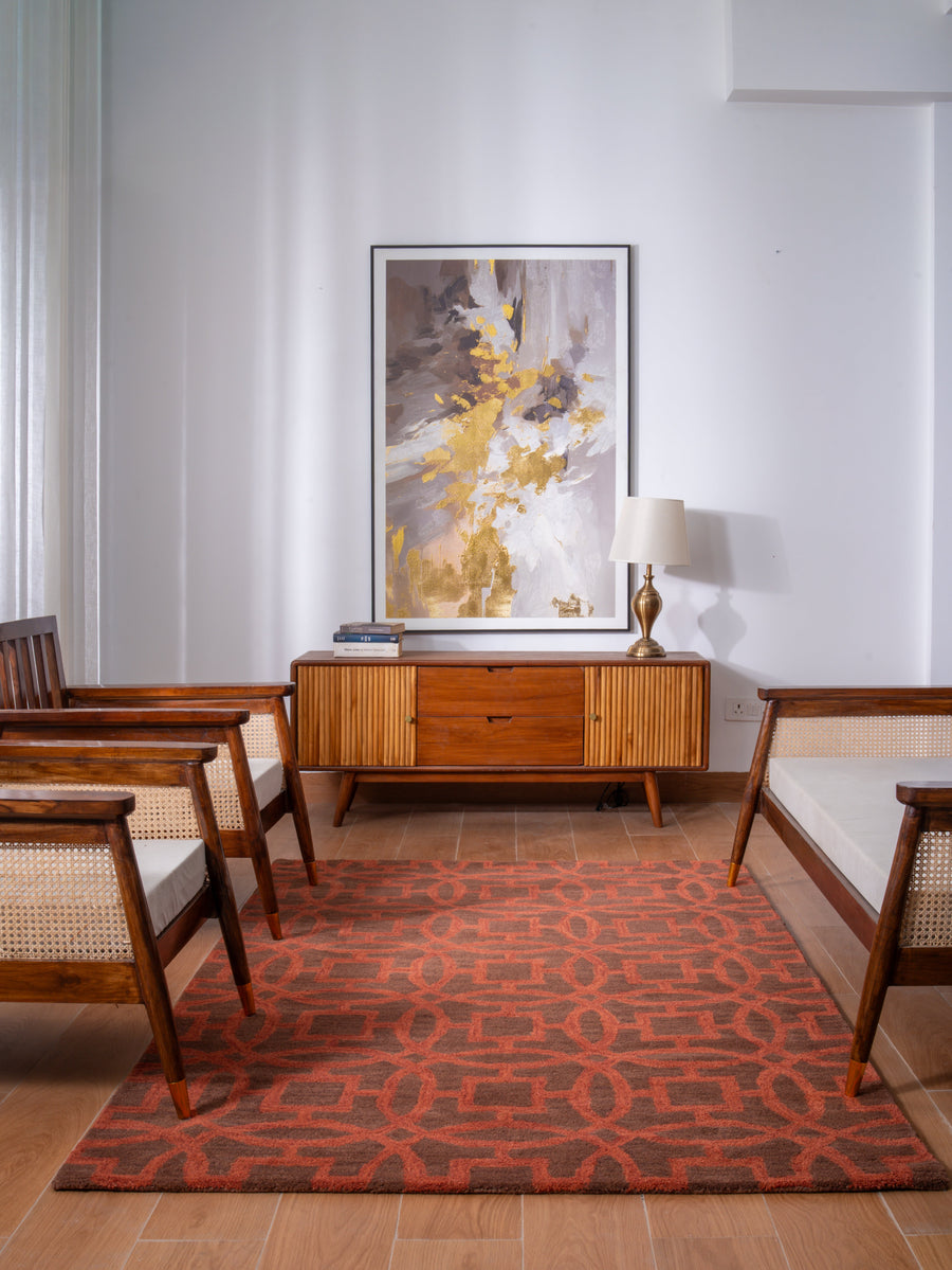 Hand Tufted Brown Orange Wool Geometric Rug