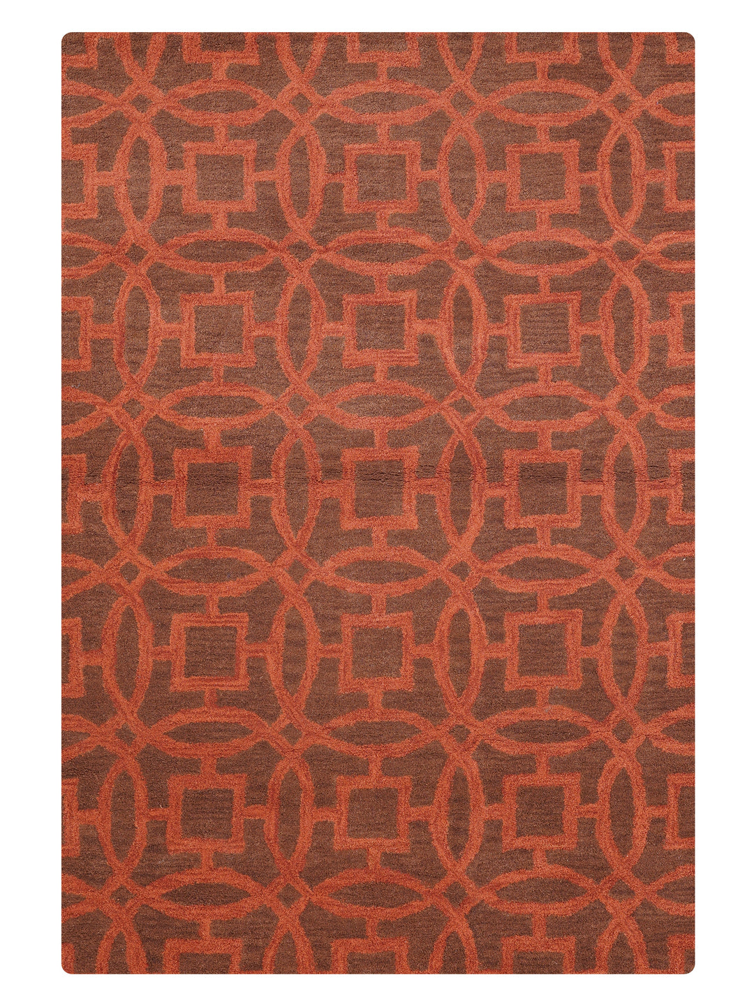 Hand Tufted Brown Orange Wool Geometric Rug