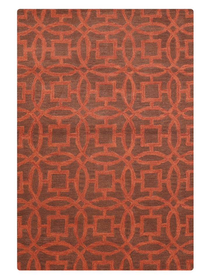 Hand Tufted Brown Orange Wool Geometric Rug