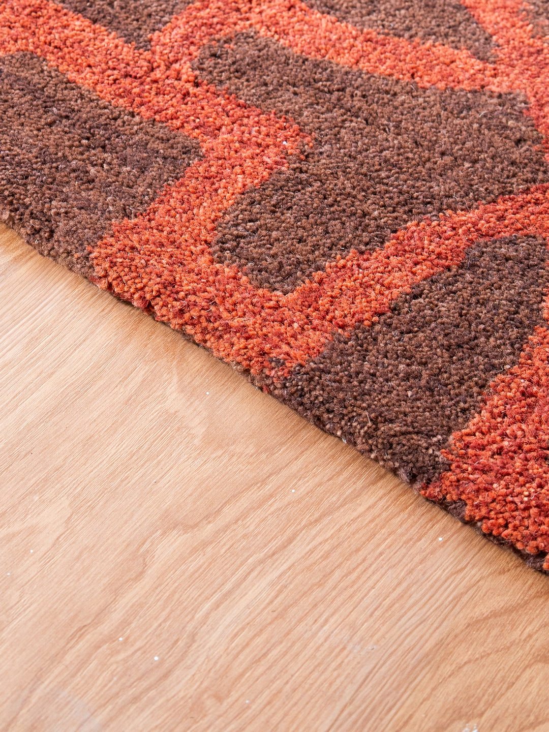 Hand Tufted Brown Orange Wool Geometric Rug