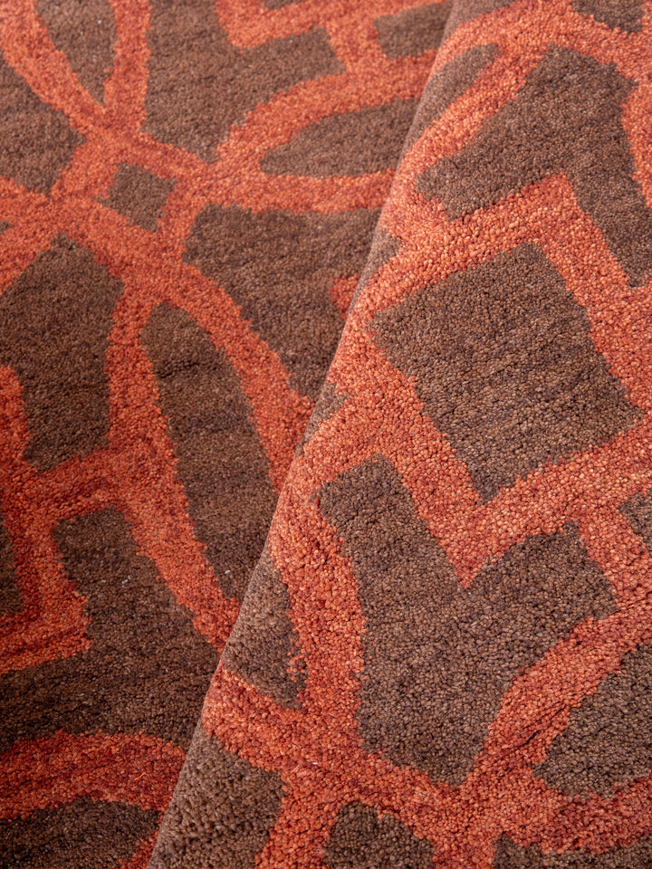 Hand Tufted Brown Orange Wool Geometric Rug