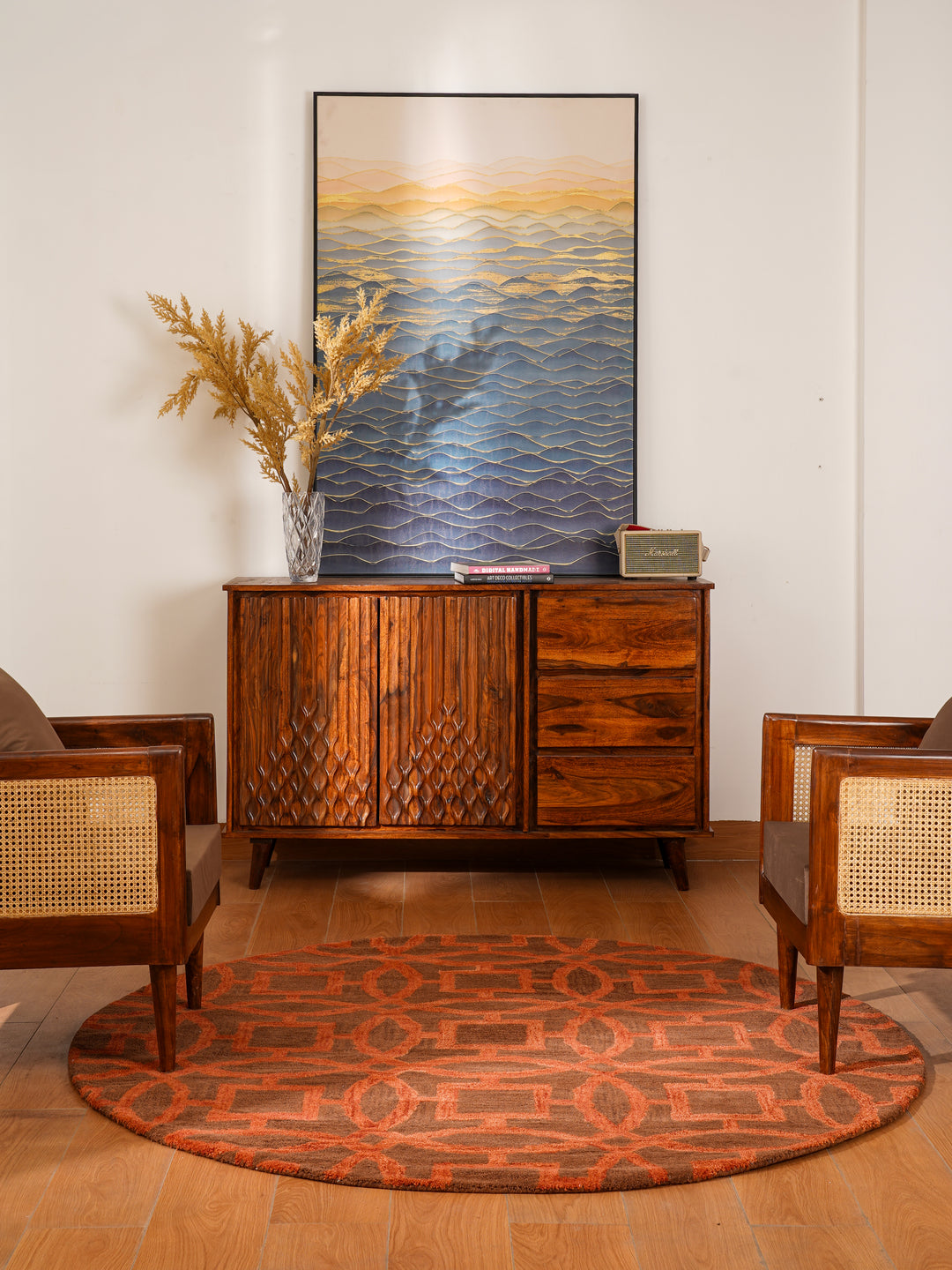 Hand Tufted Brown Orange Wool Geometric Rug