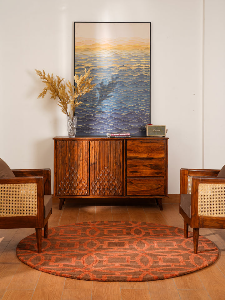 Hand Tufted Brown Orange Wool Geometric Rug