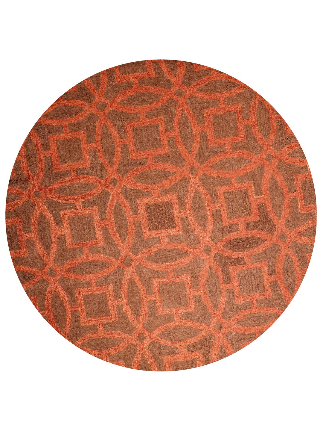 Hand Tufted Brown Orange Wool Geometric Rug