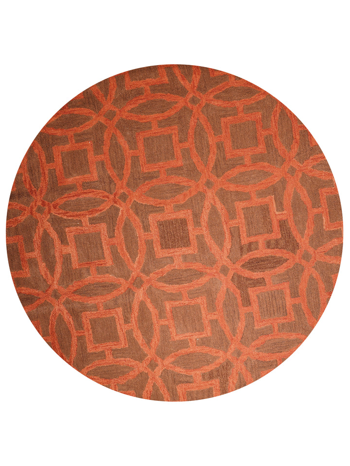 Hand Tufted Brown Orange Wool Geometric Rug