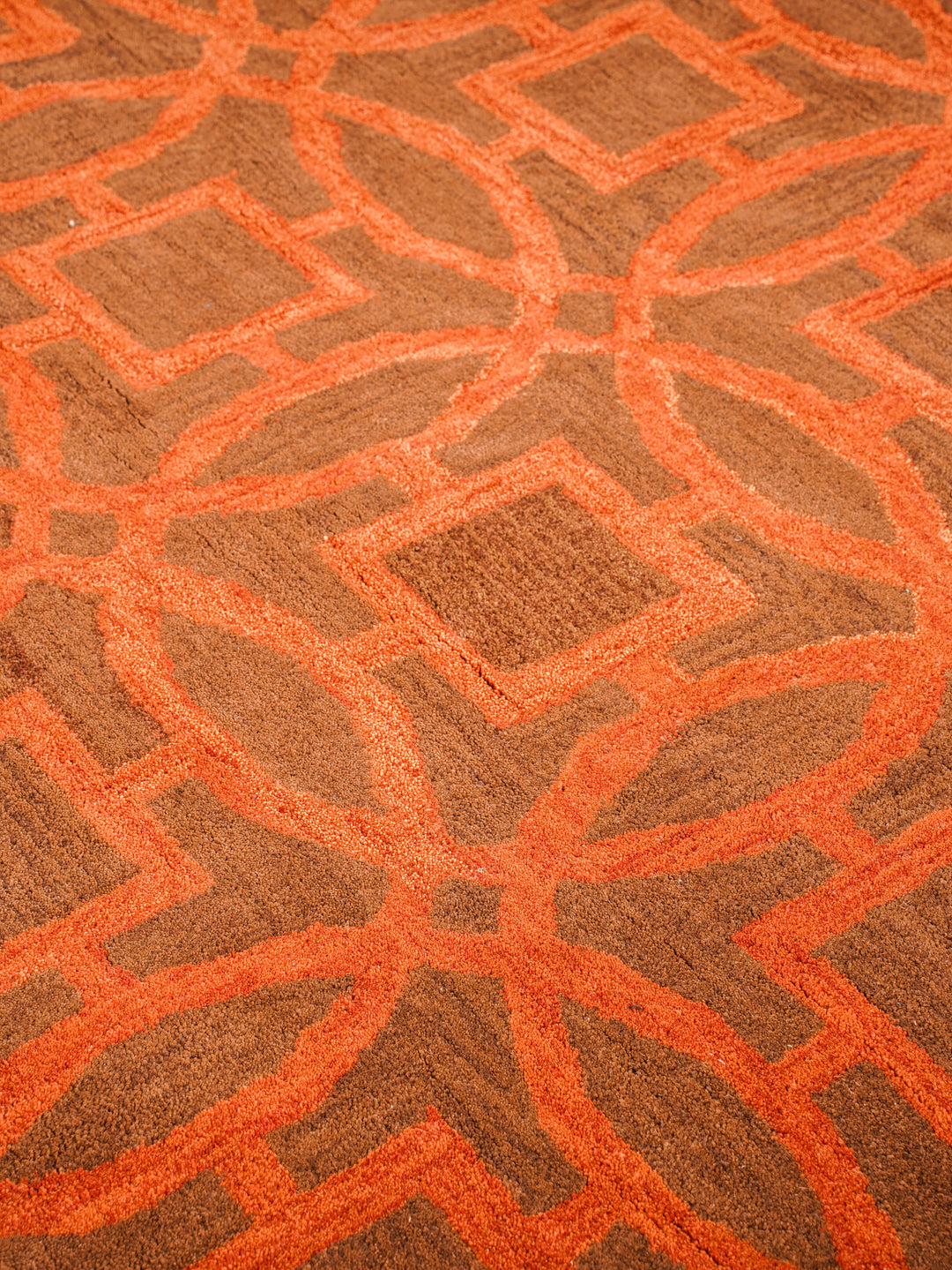 Hand Tufted Brown Orange Wool Geometric Rug
