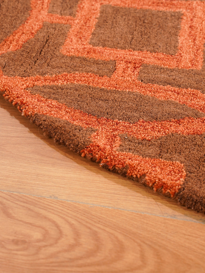 Hand Tufted Brown Orange Wool Geometric Rug