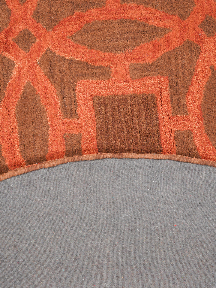 Hand Tufted Brown Orange Wool Geometric Rug