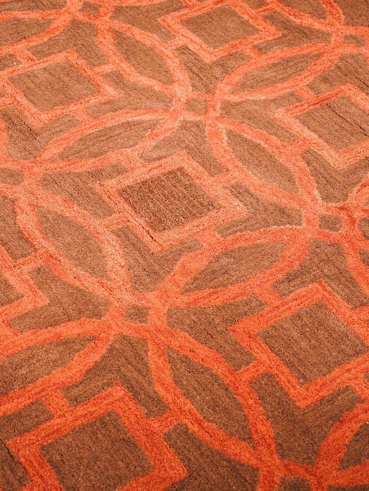 Hand Tufted Brown Orange Wool Geometric Rug