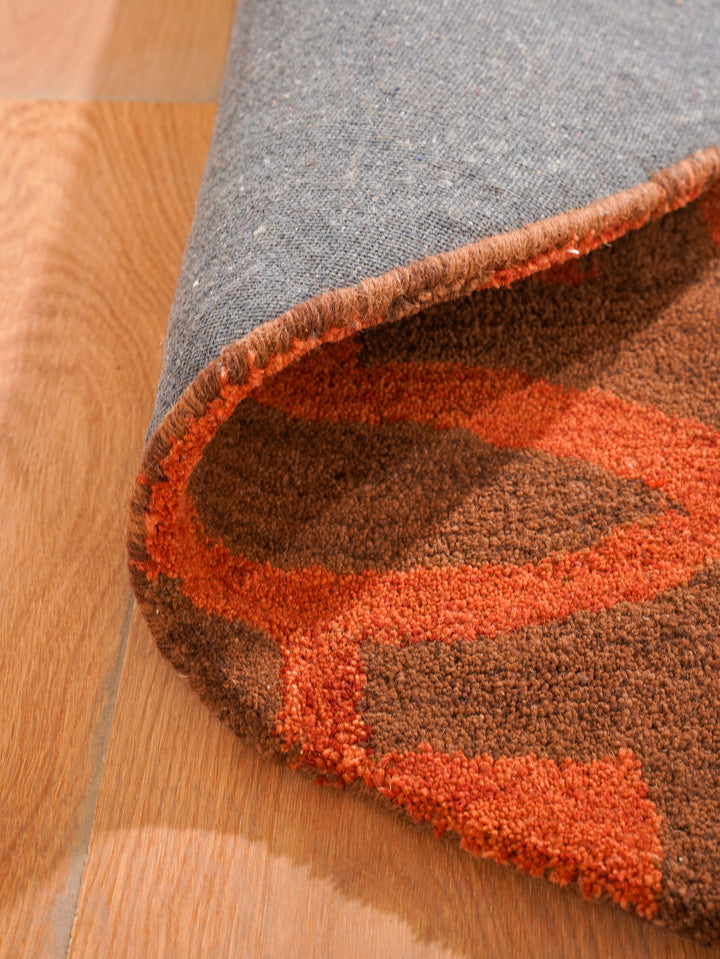 Hand Tufted Brown Orange Wool Geometric Rug