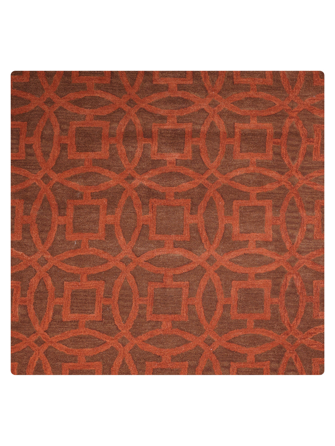 Hand Tufted Brown Orange Wool Geometric Rug