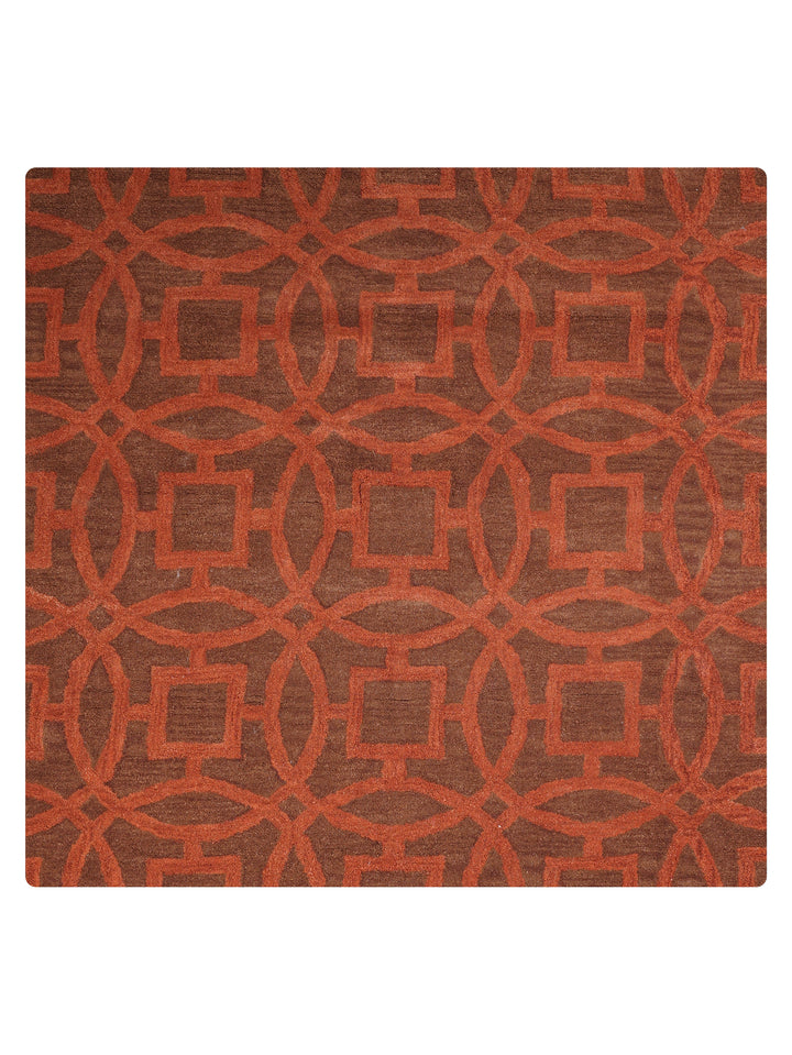 Hand Tufted Brown Orange Wool Geometric Rug