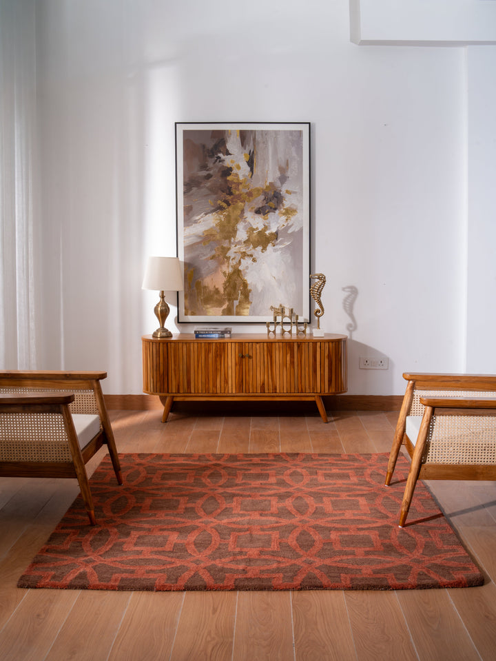 Hand Tufted Brown Orange Wool Geometric Rug