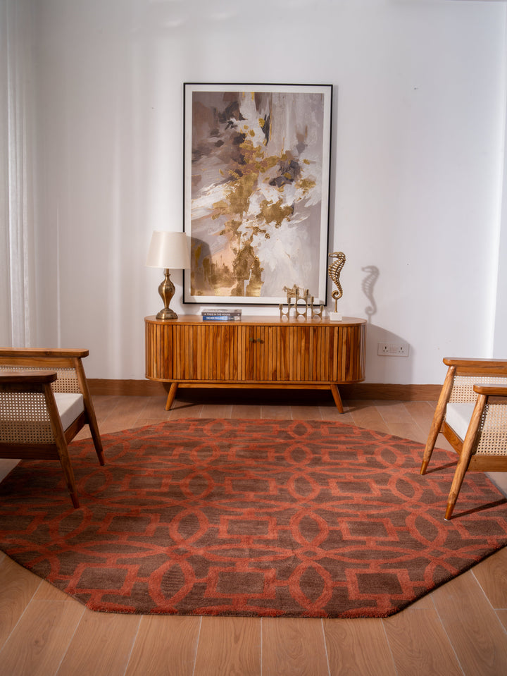 Hand Tufted Brown Orange Wool Geometric Rug